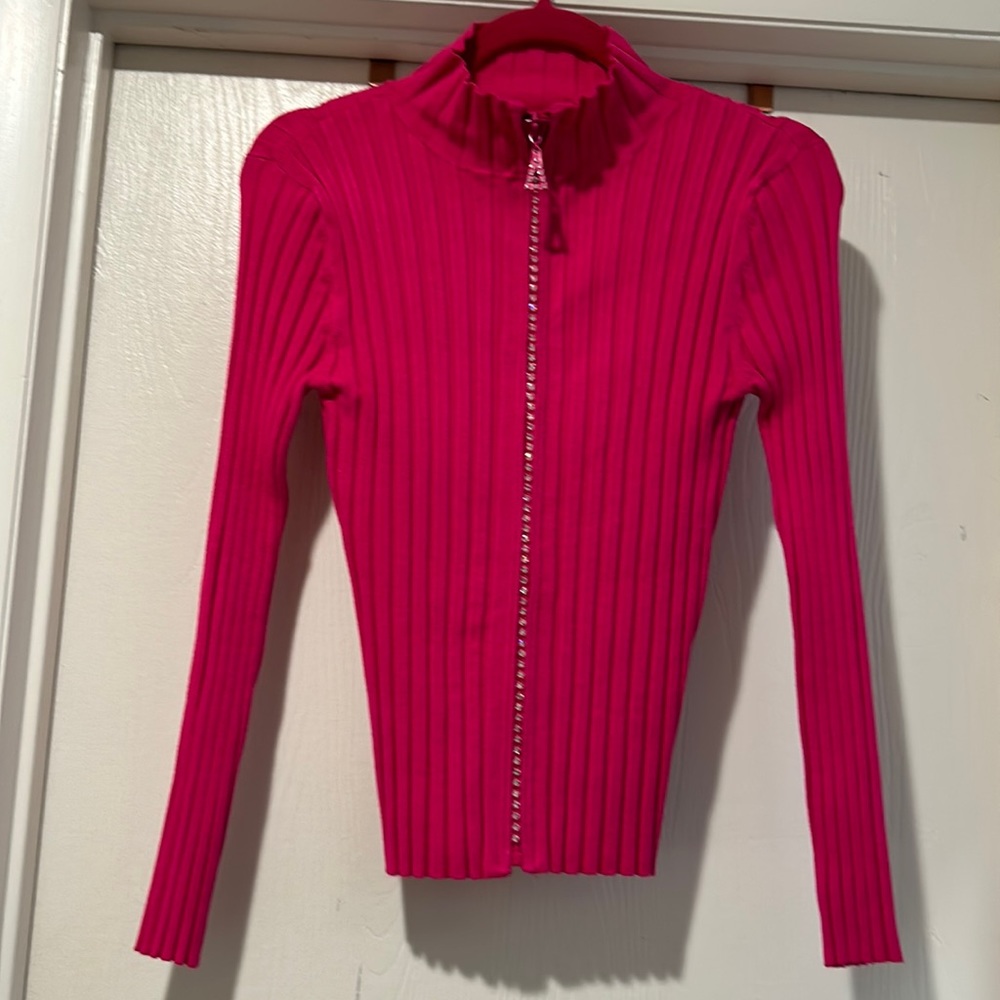 Ladies long sleeve zip up sweater